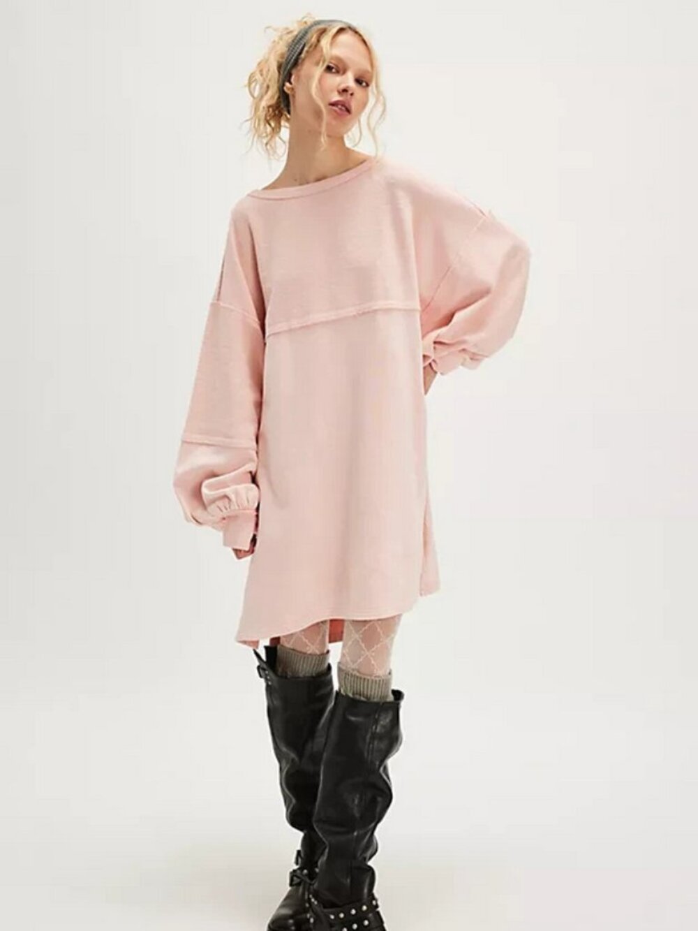 Free People We The Free Coastal Solid Crew Pink Oversized Ribbed Top Dress S